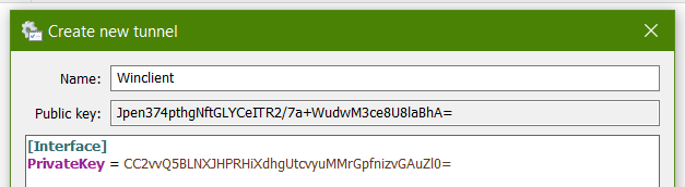 Windows new WireGuard tunnel client keys